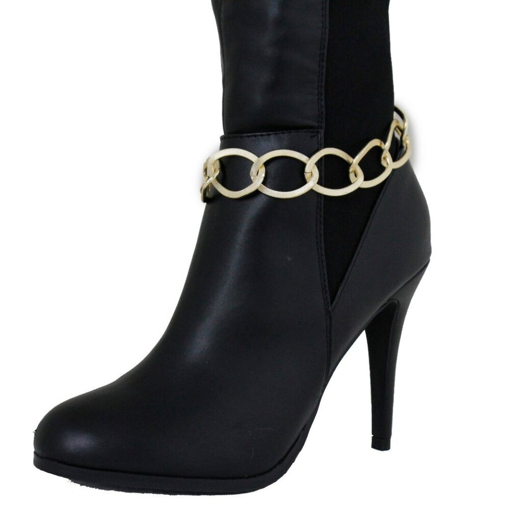 NEW Women Gold Metal Chain Thick Links Boot Bracelet SET Shoe Anklet HANDMADE - Picture 7 of 17